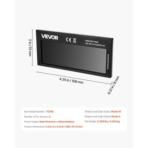 Auto Darkening Welding Lens 4.25" x 2", Shade 10 True Color Welding Lens with Dual Arc Sensors & Go E415-ZDBAHJJPL425BG4RK001V0