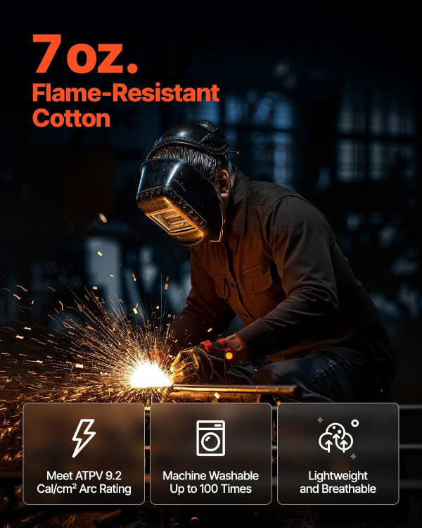 Flame Resistant Welding Jacket, 7oz. FR Shirts for Men, Machine Washable Cotton Heat-Resistant Weld E415-KSKCMKSKAKCMN3CIZV0
