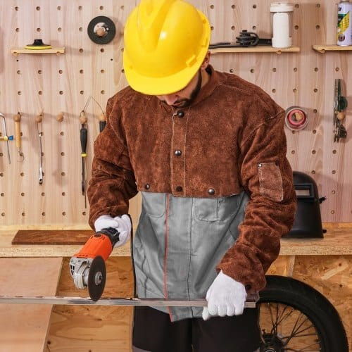 Leather Welding Cape Sleeve, Heavy Duty Flame Resistant Cowhide Safety Cape Sleeves for Men Women,  E415-DPKDPKNPMM006BNFA001V0