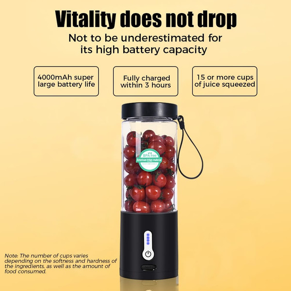Portable Travel Electric Juicer Cup Blender with 6 Blades Large Capacity Fruit Juice Mixer Black K484-FQZHE_KAF7AHNA