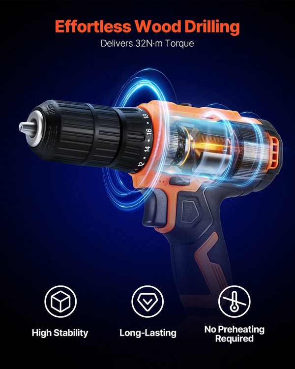 Cordless Drill Driver, 1/2 inch Metal Chuck, Dual-Speed Variable, Drill Driver Kit with Lithium Bat E415-DZCGK12INCH2LUBL8001V1