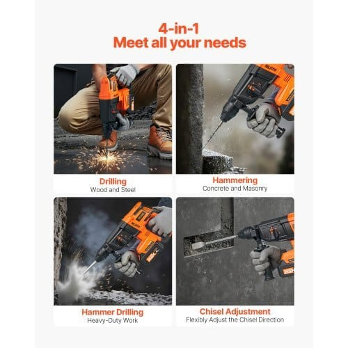 20V Brushless Cordless Hammer Drill, Lithium-Ion 1 Inch Rotary Hammer Driver, SDS-Plus Electric Lig E415-DC20WSDC26MMTHJL9001V1