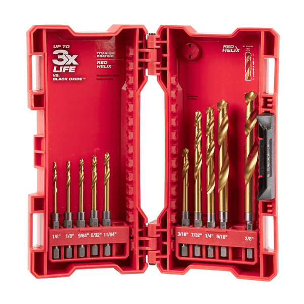 Milwaukee Tool SHOCKWAVE Impact Duty RED HELIX Titanium Drill Bit Set &hyphen; 10PC T398-MLW48-89-4633