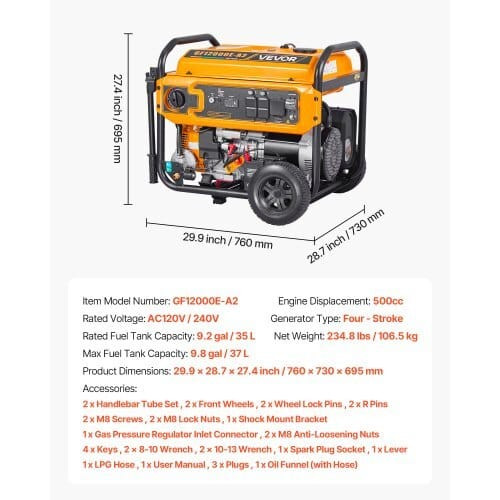 Portable Generator, Gasoline 13500W Peak Watt, LPG 12000W Peak Watt & Natural Gas 11000W Peak Watt  E415-BXSFDJSRLKYLTR139001V5