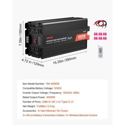 4000W Power Inverter, 12V DC to 120V AC Modified Sine Wave Inverter, Solar Car Charger Converter wi E415-MCLCDPXZXNBQLLQ5N001V1