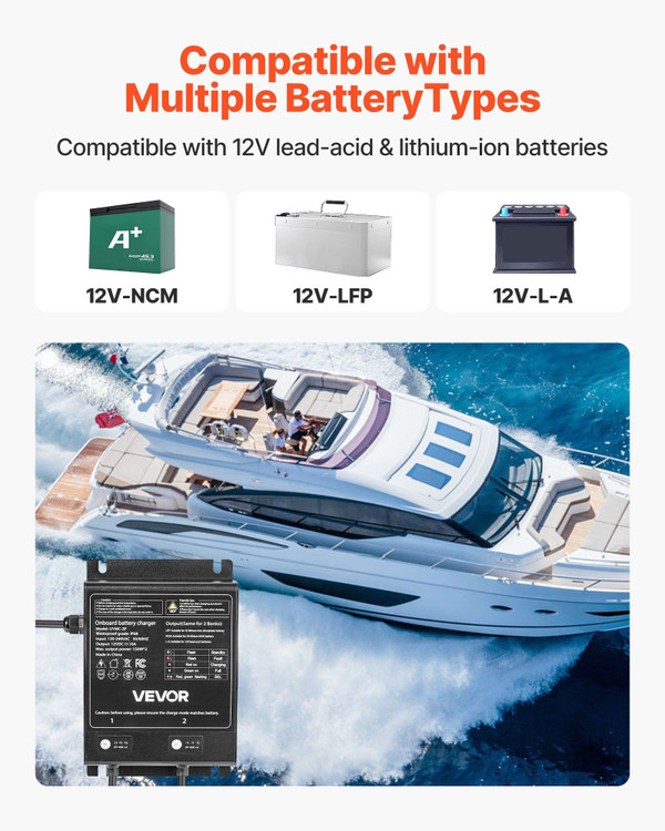 Marine Battery Charger, 2-Bank, 10A 12V Onboard Boat Charger, IP68 Waterproof Smart On-Board Batter E415-CYCDQ10A2FL0FII02001V5