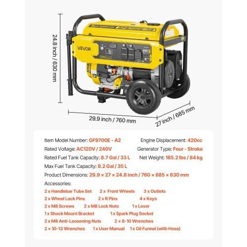 Portable Generator, 9625W Peak Watt Home Generator, Backup Generators for Home with Foldable Handle E415-BXSFDJDRLKYLZ8SOK001V1