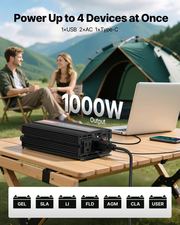 1000W Power Inverter, 12V DC to 120V AC Modified Sine Wave Inverter, Car Charger Converter with USB E415-WXSPXZXNBQ109ETRO001V1