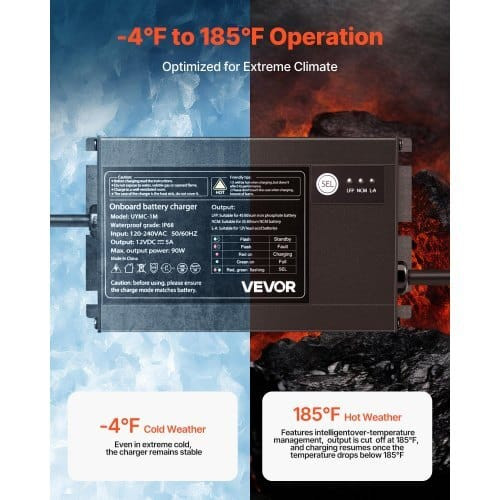 Marine Battery Charger, 1-Bank, 5A 12V Onboard Boat Charger, IP68 Waterproof Smart On-Board Battery E415-CYCDQ5A1FL00YMIYP001V5
