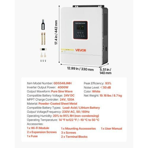 4000W Hybrid Solar Inverter, 24V DC to 230V AC, Pure Sine Wave Power Inverter Charger, with Built-i E415-LWNKYTJGP2308WYMP001V7