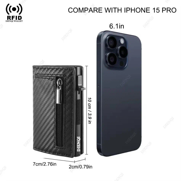 Color: Beige - RFID Blocker Minimalistic Men Wallet Business Credit Card Holder Carbon Fiber Leathe F640-12000050527595986
