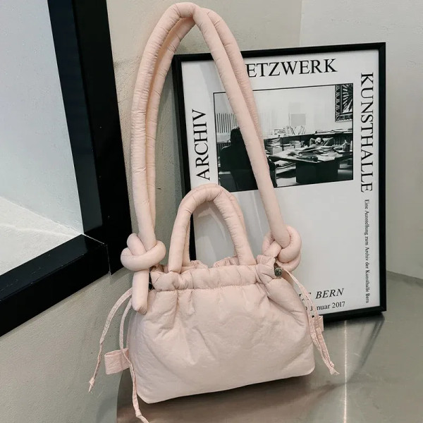 Color: Blue - Fashion Small Puffer Tote Bag Padded Women Shoulder Bags Nylon Down Cotton Crossbody  F640-12000041639651991