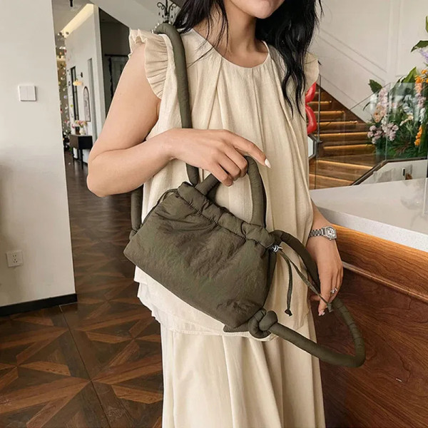 Color: Blue - Fashion Small Puffer Tote Bag Padded Women Shoulder Bags Nylon Down Cotton Crossbody  F640-12000041639651991
