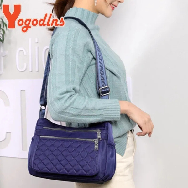 Color: Honeydew - Yogodlns Women Nylon Shoulder Bag Waterproof Multi-pocket Zipper Bag Ladies Trave F640-12000037336741577