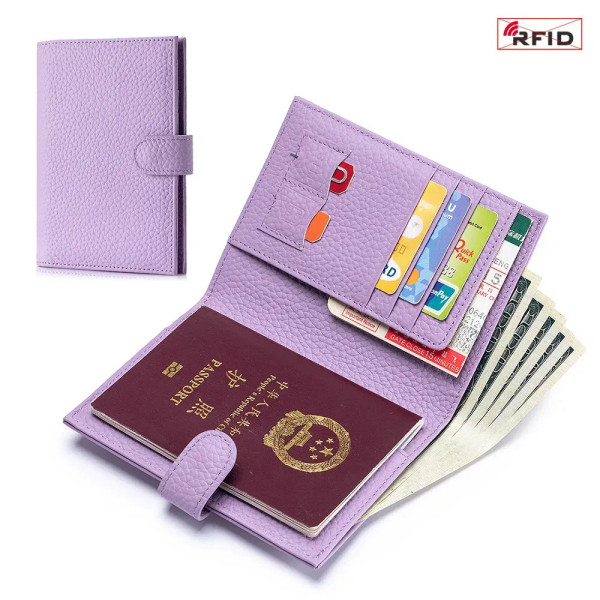 Color: SKY BLUE - Genuine Leather RFID Travel Passport Cover Case Wallet Bag Card Holder Cowhide Co F640-12000041235217292