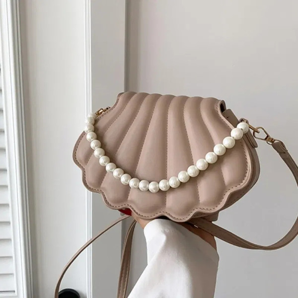 Color: Khaki - All-matching Bag for Women Shoulder Bag Ladies Pearl Chain Handbag Evening Bags Fash F640-12000037177885726