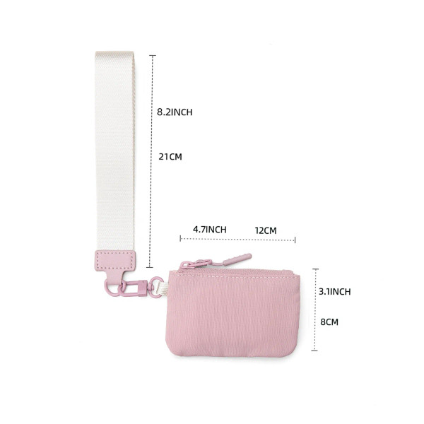 Color: Dark Grey - Mini Dual Coin Pouch Solid Color Wristlet Keychain Wallet Change Pocket Handbag  F640-12000039742274005