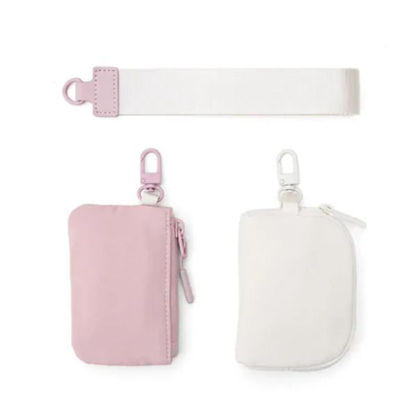 Color: Dark Grey - Mini Dual Coin Pouch Solid Color Wristlet Keychain Wallet Change Pocket Handbag  F640-12000039742274005