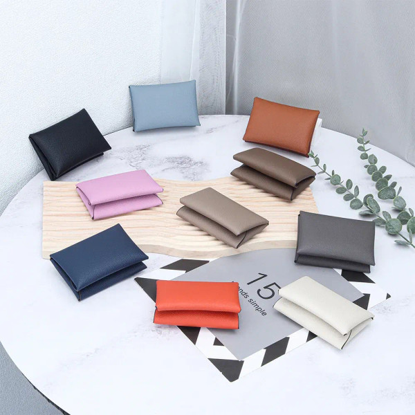 Color: Beige - Genuine Leather Coin Pouch Change Holder Mini Snap Pocket Wallet for Men Women Brand F640-12000038396238446