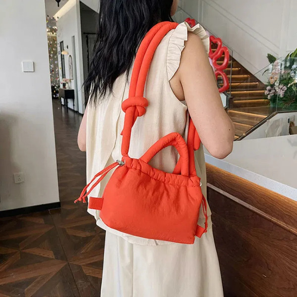 Color: SKY BLUE, Ships From: CHINA - Fashion Small Puffer Tote Bag Designer Padded Women Shoulder B F640-12000041584453228
