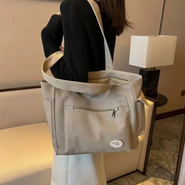 Color: Khaki - Women's Fashion Shoulder Bag Class Large Capacity Student Tote Bag New Canvas Commut F640-12000036666387521