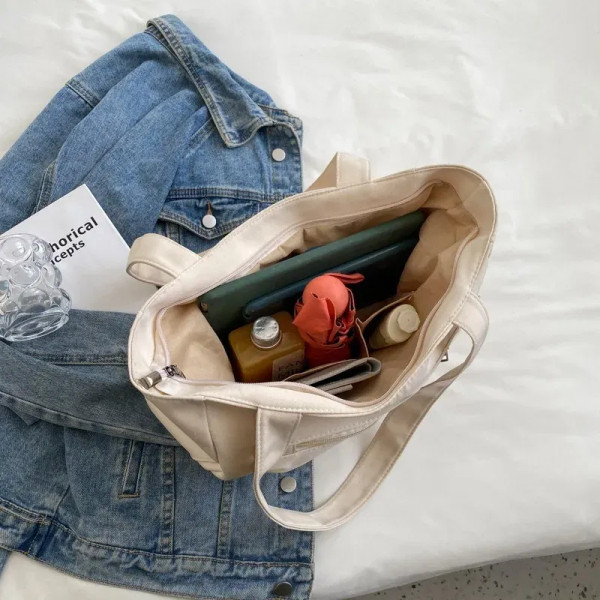 Color: Khaki - Women's Fashion Shoulder Bag Class Large Capacity Student Tote Bag New Canvas Commut F640-12000036666387521