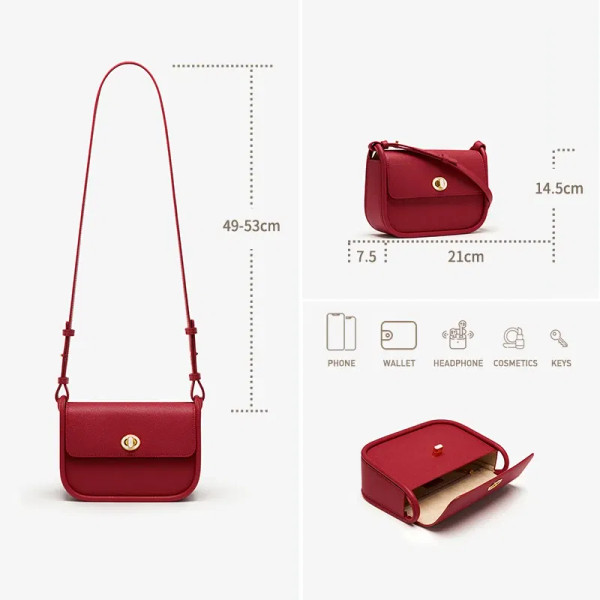 Color: Gold - BAFELLI 2024 WOMEN'S NEW TREND LEATHER SADDLE BAGS FASHION STYLE ORIGINAL DESIGNER LU F640-12000030459353885