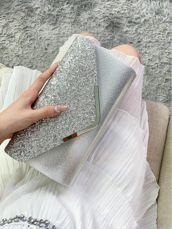 Color: black - Glitter Bling,Shiny Elegant And Fashionable Envelope Clutch Bag, Party Wedding Handb F640-12000039128445042