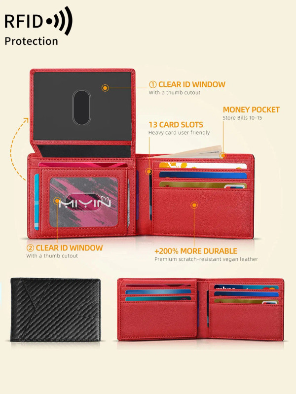 Color: black - RFID Carbon Fiber Ultra-thin Trifold Wallet Simple Front Pocket Design Wallet Multi- F640-12000047059394917