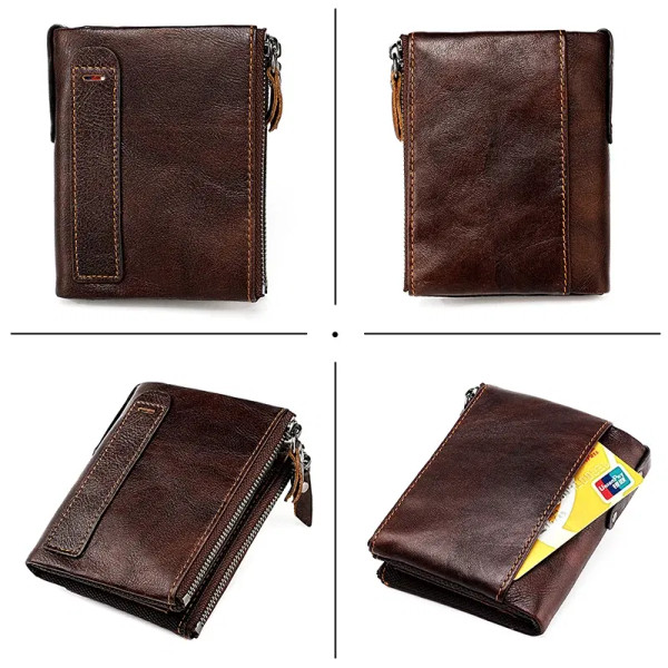 Color: SKY BLUE - Genuine Leather Short Men RFID Wallets Name Engraving Leather Card Holder Brand M F640-12000034297252476