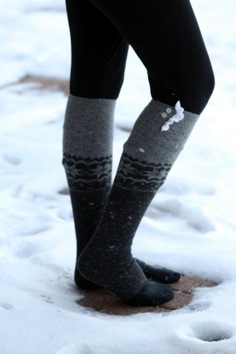 Color: BLUE-GRAY - Soft Snowflakes Xmas Leg Warmers K290-44530328174865