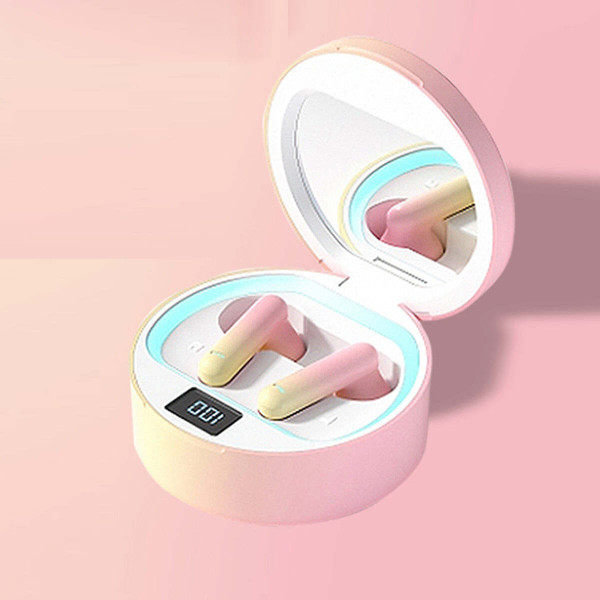 Color: PINK - Reflection Aura Gradient Mirror Wireless Bluetooth Earbuds K290-52605283795217