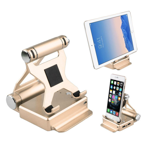 Color: Gold - Podium Style Stand With Extended Battery Up To 200% For iPad, iPhone And Other Smart  K290-33026736914518