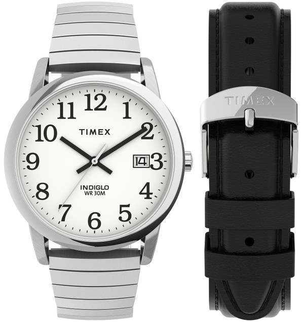 Timex TWG025400 Easy Reader   35mm Expansion Band Watch and Leather Strap Box Set G818-TWG025400