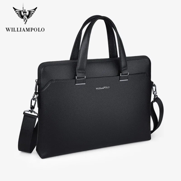 WILLIAMPOLO Business Leather Men Briefcase For Husband Shoulder Bag Man 15" Laptop Briefcases Bags  F640-3256804809393804