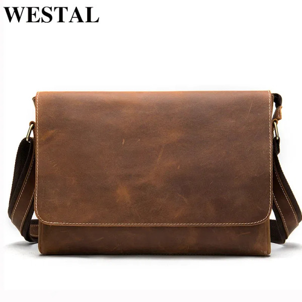 Color: Clear, Ships From: CHINA - WESTAL Crazy Horse Leather Men's Briefcases Laptop Bag Office Bag F640-67039378513