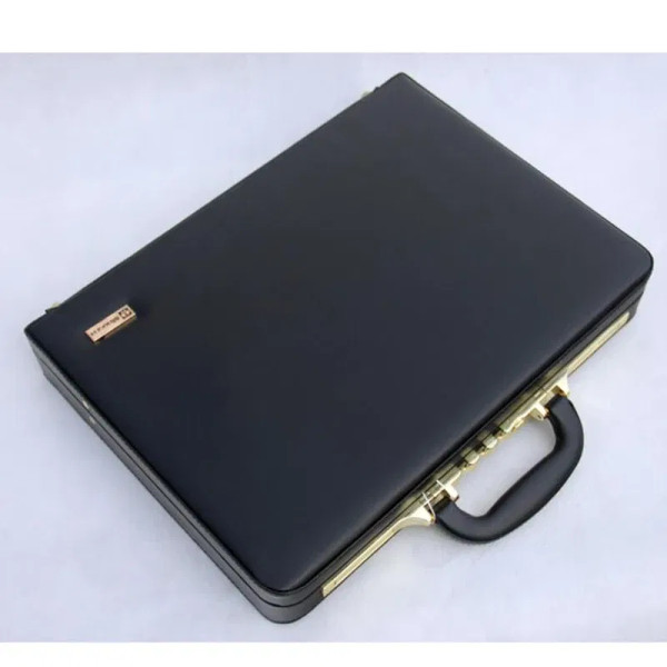 Color: black - Business Men Black Leather Messenger Bag Box 14"18" Inch Computer Box Briefcase F640-12000044377037605