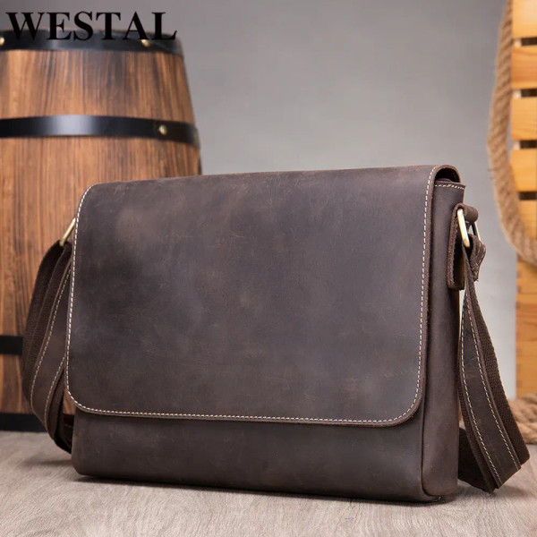 Color: Gold, Ships From: CHINA - WESTAL Crazy Horse Leather Men's Briefcases Laptop Bag Office Bags F640-12000023213460593
