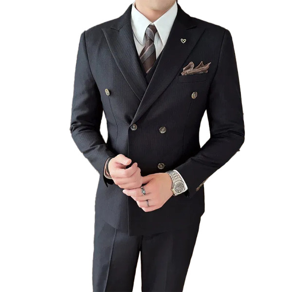 Color: SKY BLUE, Size: XXL - 2025 Men's Double Breasted 3/2 Piece Business Casual Wedding Dress Sui F640-12000039059458863