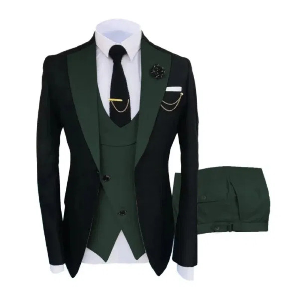 Color: Khaki, Size: XS - Men Suits 3 Pieces Tailored Best Man Groom Wedding Tuxedo Slim Fit Jacquar F640-12000031682934852