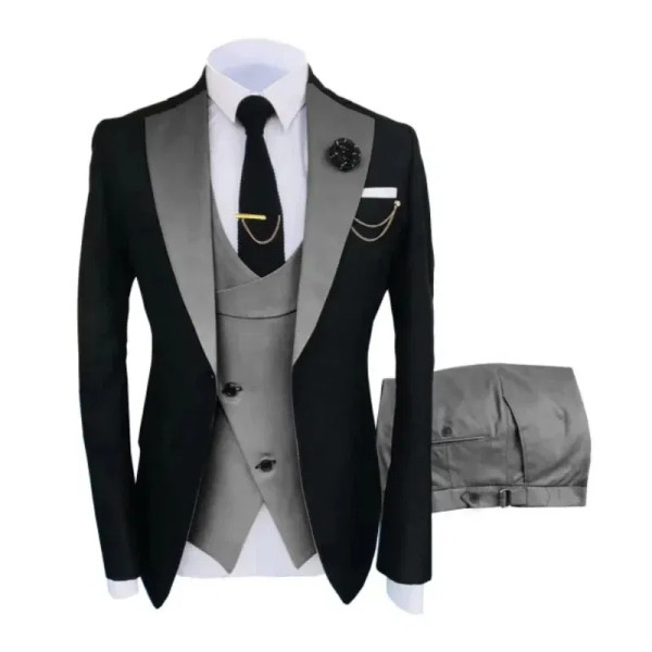 Color: Khaki, Size: XS - Men Suits 3 Pieces Tailored Best Man Groom Wedding Tuxedo Slim Fit Jacquar F640-12000031682934852