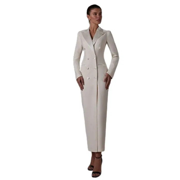 Color: Champagne, Size: XXXL - Women's Suit Long Jacket One Piece Blazer Double Breasted Formal Tux F640-12000034715518073