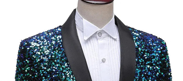 Color: Fuchsia, Size: XXL - Shiny Green Sequins Bling Glitter Blazer Men 2023 Shawl Collar One Butt F640-12000031989367365
