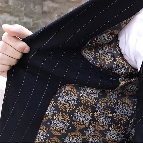 Color: CORAL RED, Size: XXL - Gray Men Classic Striped/Checked Suits, Business Office 3 Piece, Asia F640-12000042022812186