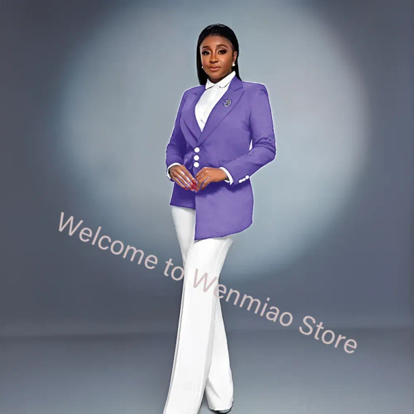 Color: Lavender, Size: 5XL - Navy Women's Blazer 2-piece Set Fashionable Jacket Pants Set Ladies Su F640-12000036647738315