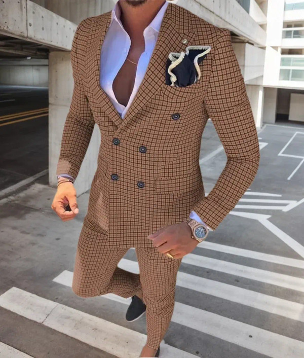 Color: Blue, Size: 5XL - High Quality 2024 Peak Lapel Men Suits One Button Groom's Wedding Suit Set F640-12000043088442135