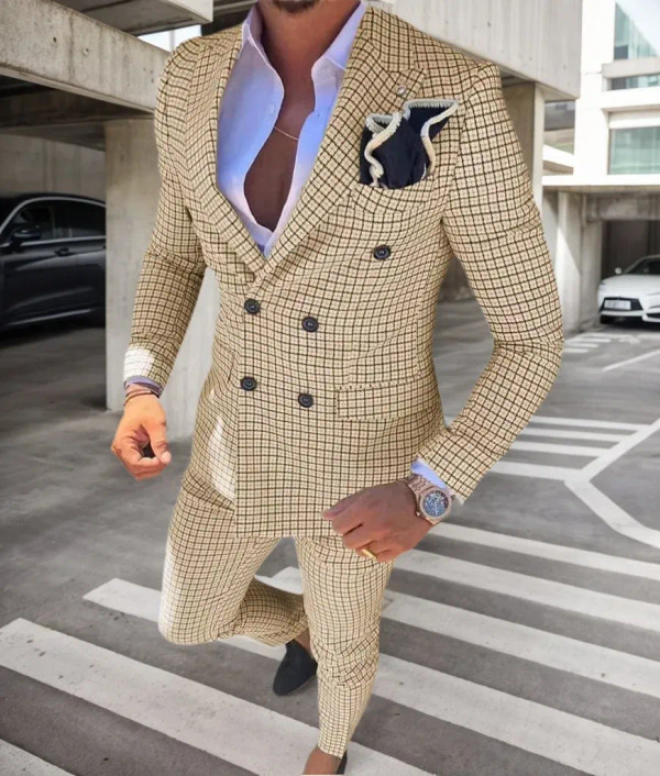 Color: Blue, Size: 5XL - High Quality 2024 Peak Lapel Men Suits One Button Groom's Wedding Suit Set F640-12000043088442135