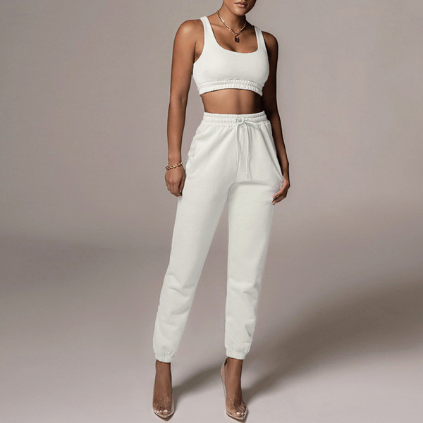 Color: White, Size: L - Women's Two-Piece Umbilical Vest And Tie-Up Trousers Suit Women Q119-CJNSSYTZ06456-White-L