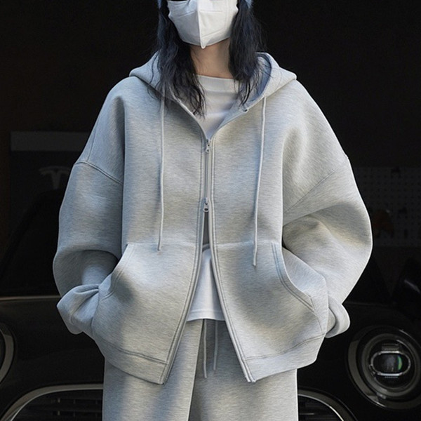 Style: Top, Size: S - Korean Style Simple And Casual Women's Loose Sports Zipper Sweater Suit Q119-CJLS257912801AZ