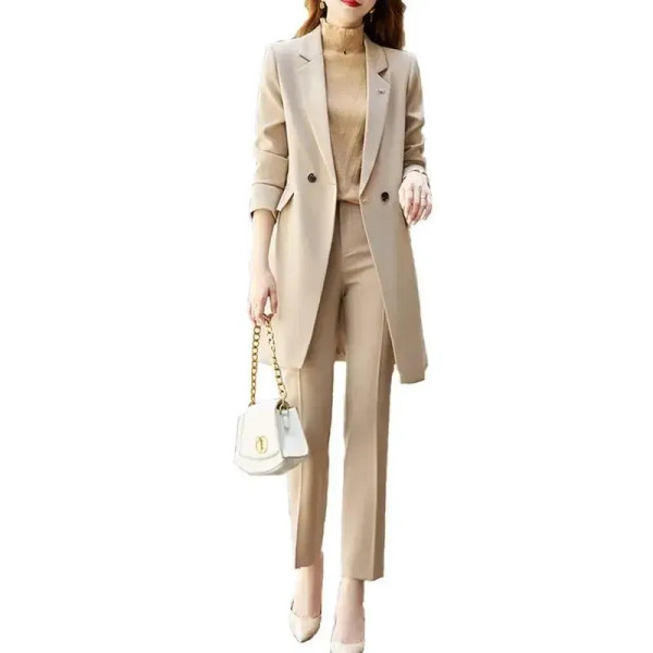 Color: Khaki, Size: XXXL, Ships From: CHINA - High End Office Professional Women's Blazer Pants 2-P F640-12000039702912939